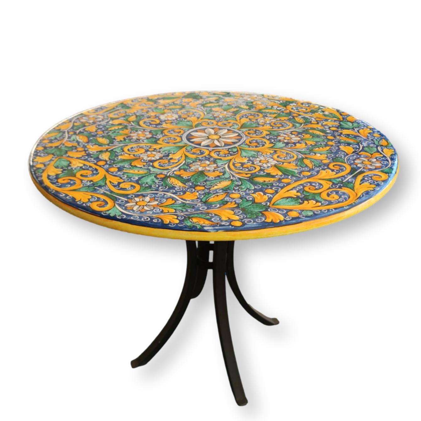 Tavolo in Pietra lavica rotondo ornato vari colori