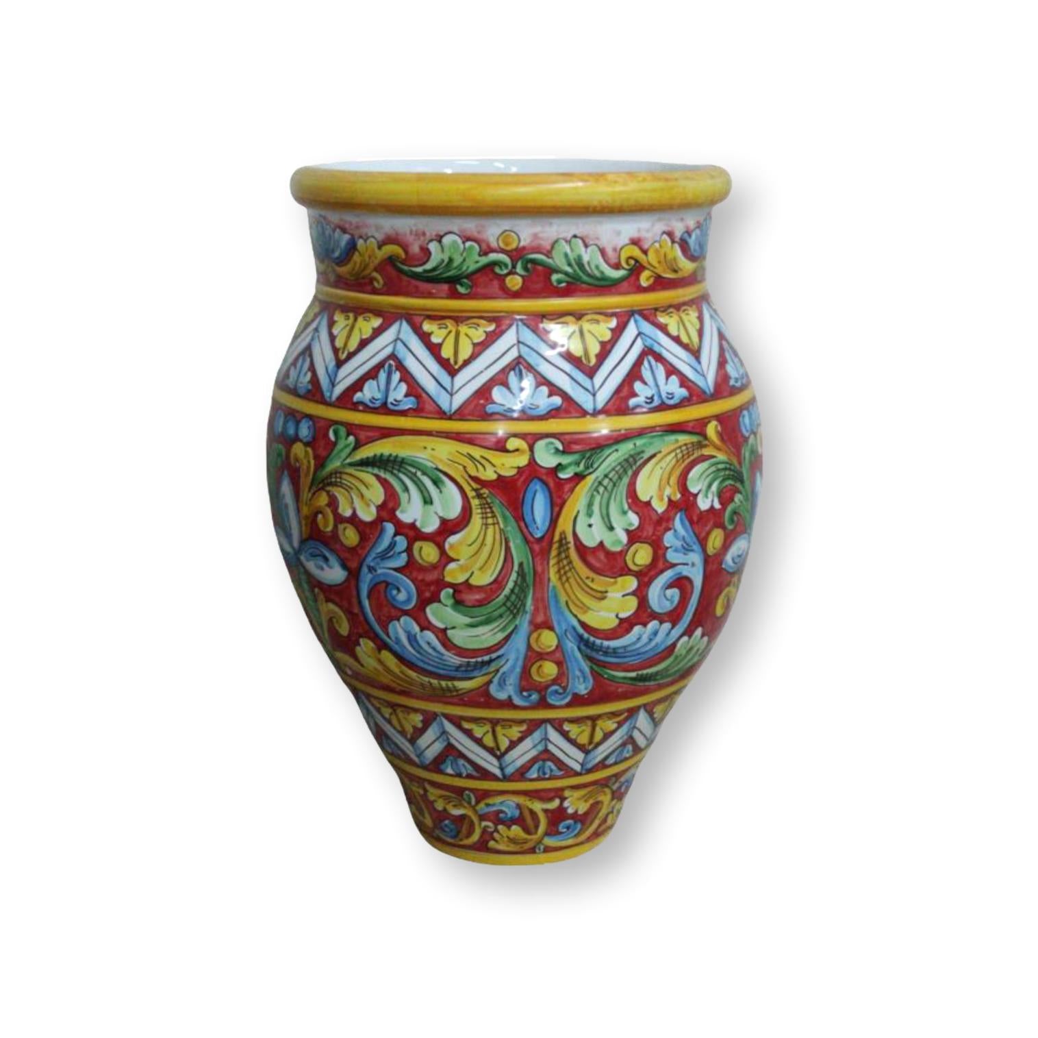 Giara in ceramica dipinta a mano - Ornamento Rosso con decori