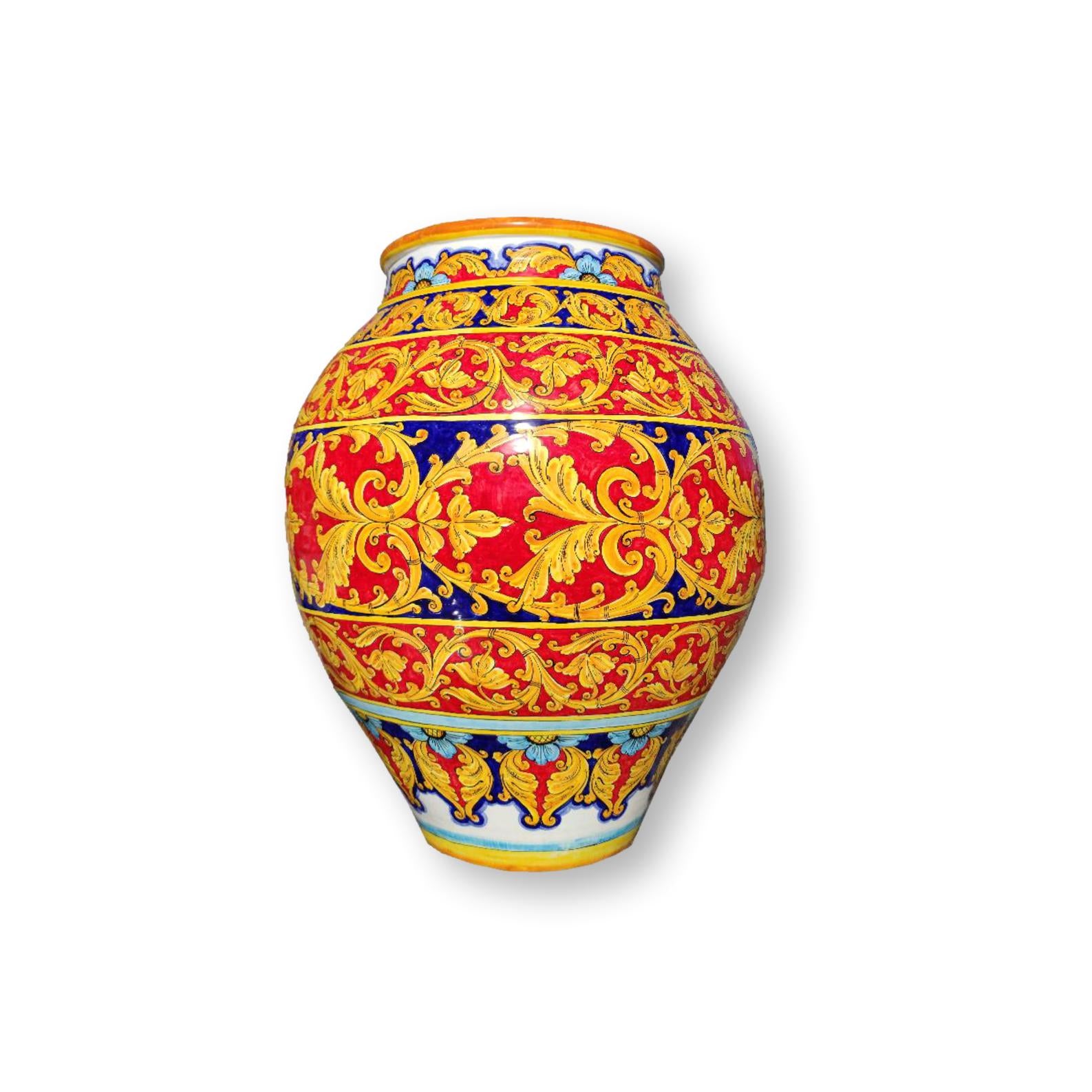 Giara in ceramica dipinta a mano - Ornamento Rosso Giallo e Blu