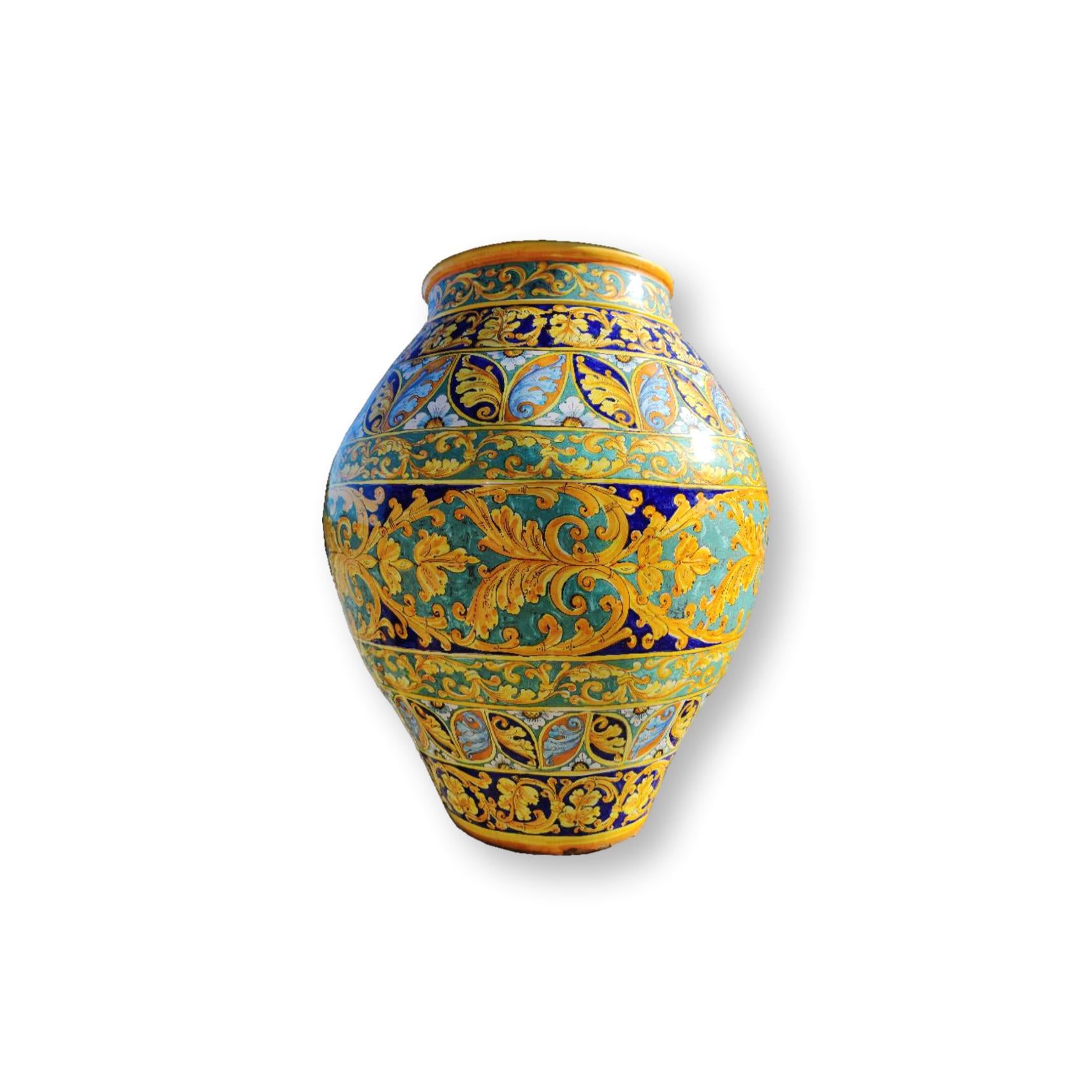 Giara in ceramica dipinta a mano - Ornamento Giallo e Blu