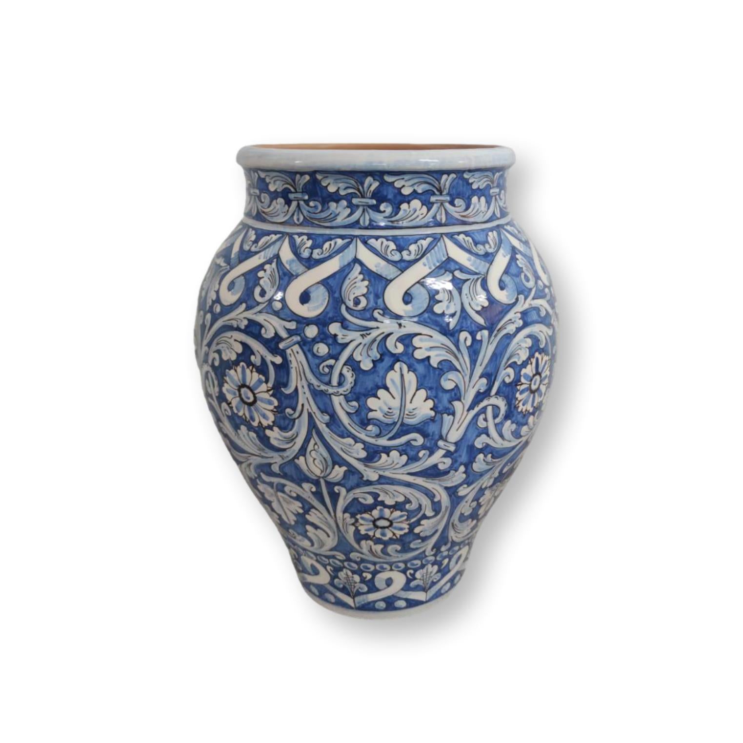 Giara in ceramica dipinta a mano - Ornata Azzurro e Bianco