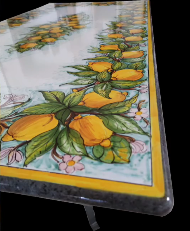 Tavolo in Pietra lavica rettangolare - Limoni e foglie