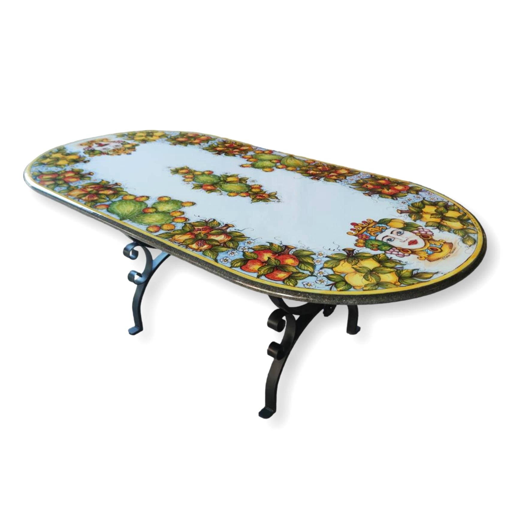 Tavolo in Pietra lavica ovale - Teste di moro e frutti misti