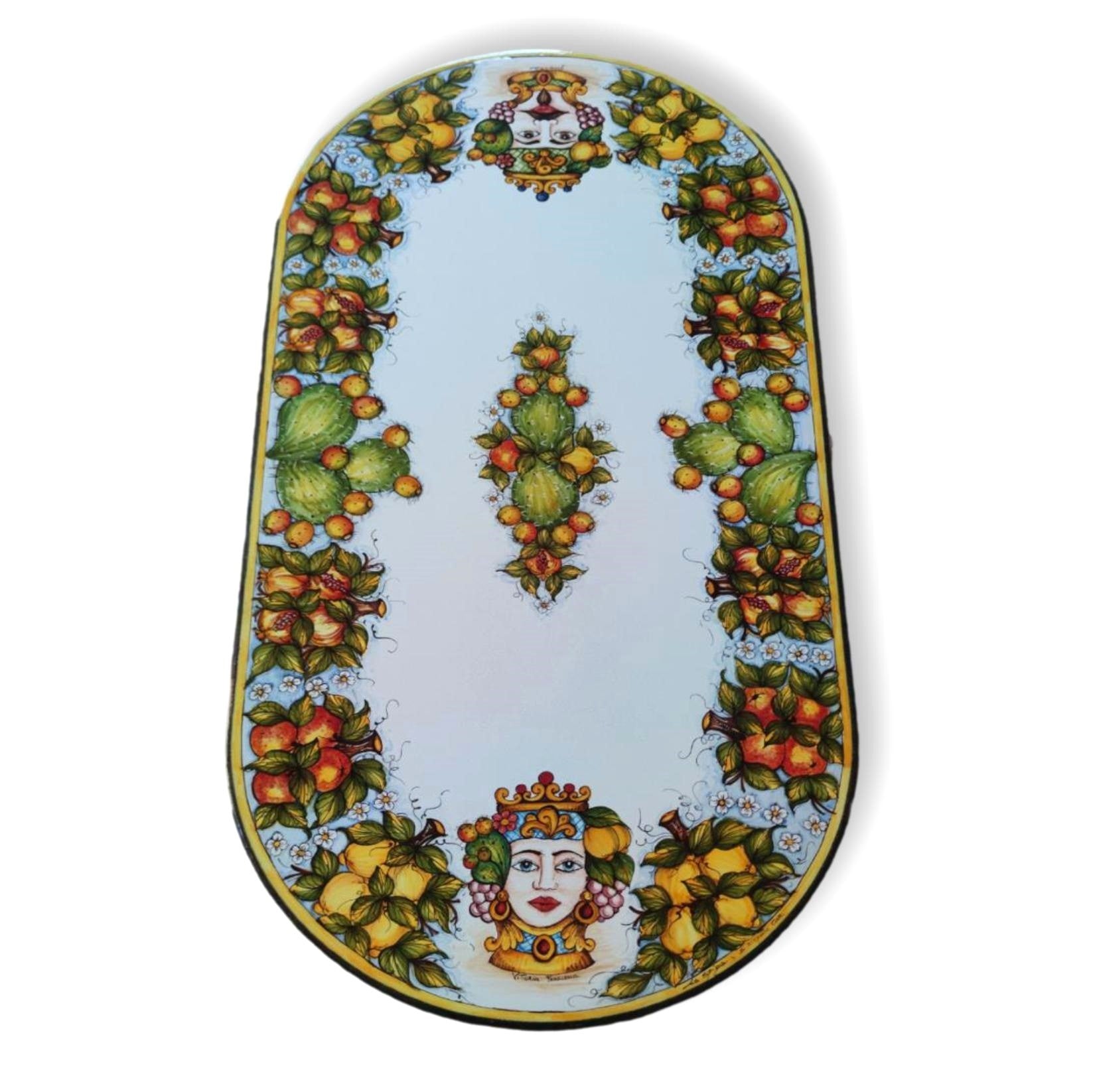 Tavolo in Pietra lavica ovale - Teste di moro e frutti misti