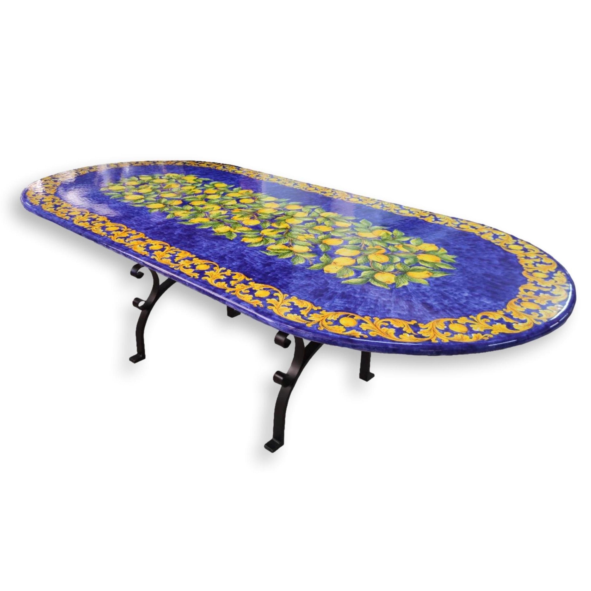 Tavolo in Pietra lavica ovale - Blu decoro limoni