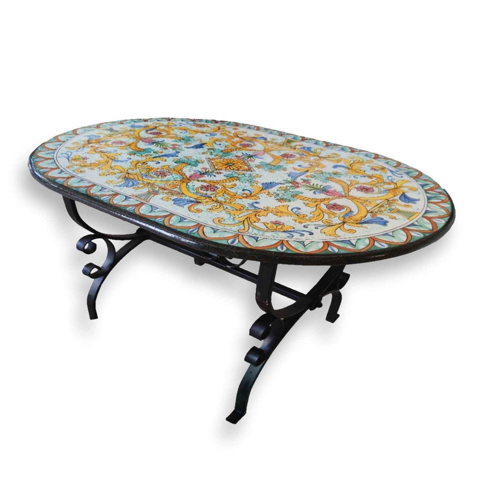 Tavolo in Pietra lavica ovale - Ornamenti stile antico in vari colori