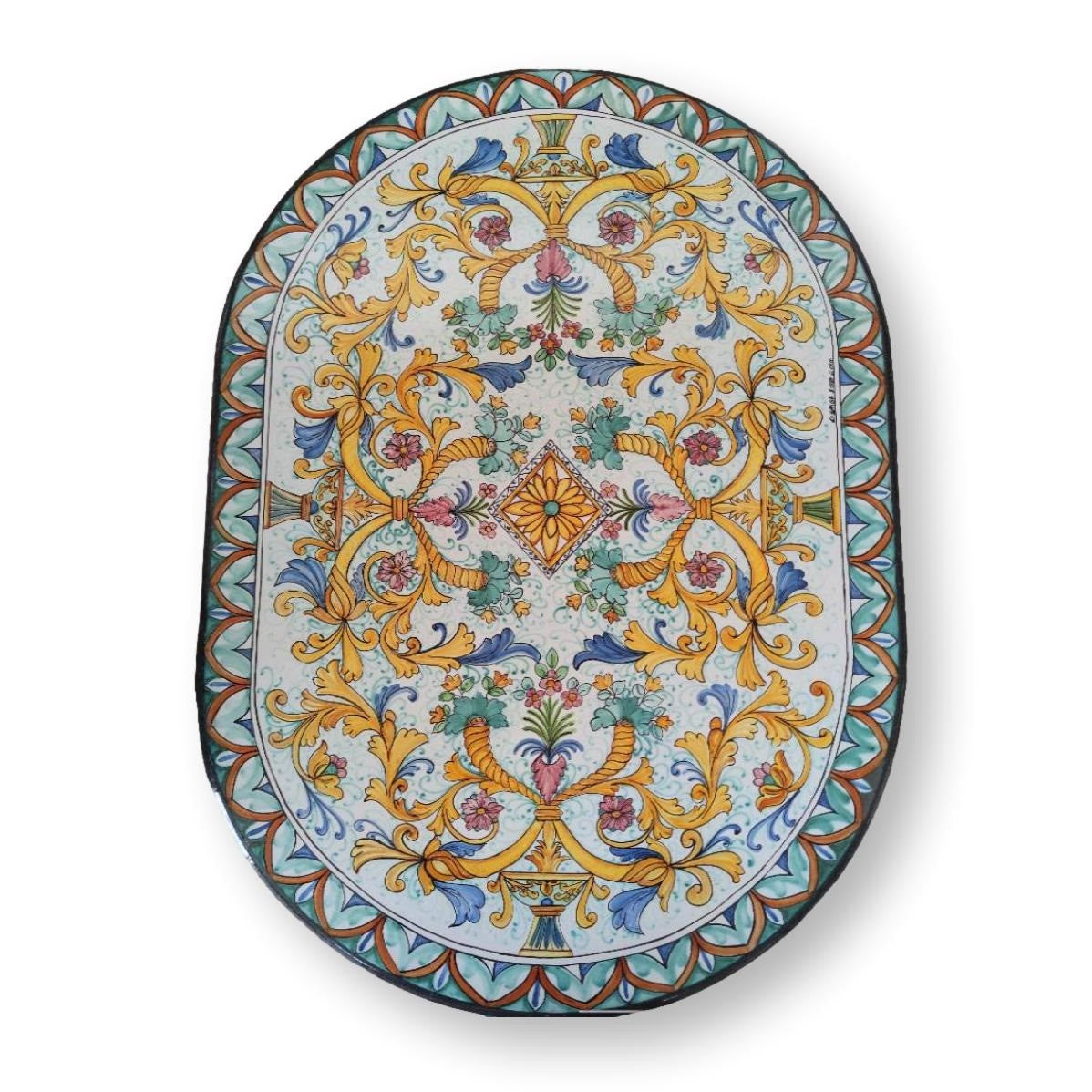 Tavolo in Pietra lavica ovale - Ornamenti stile antico in vari colori