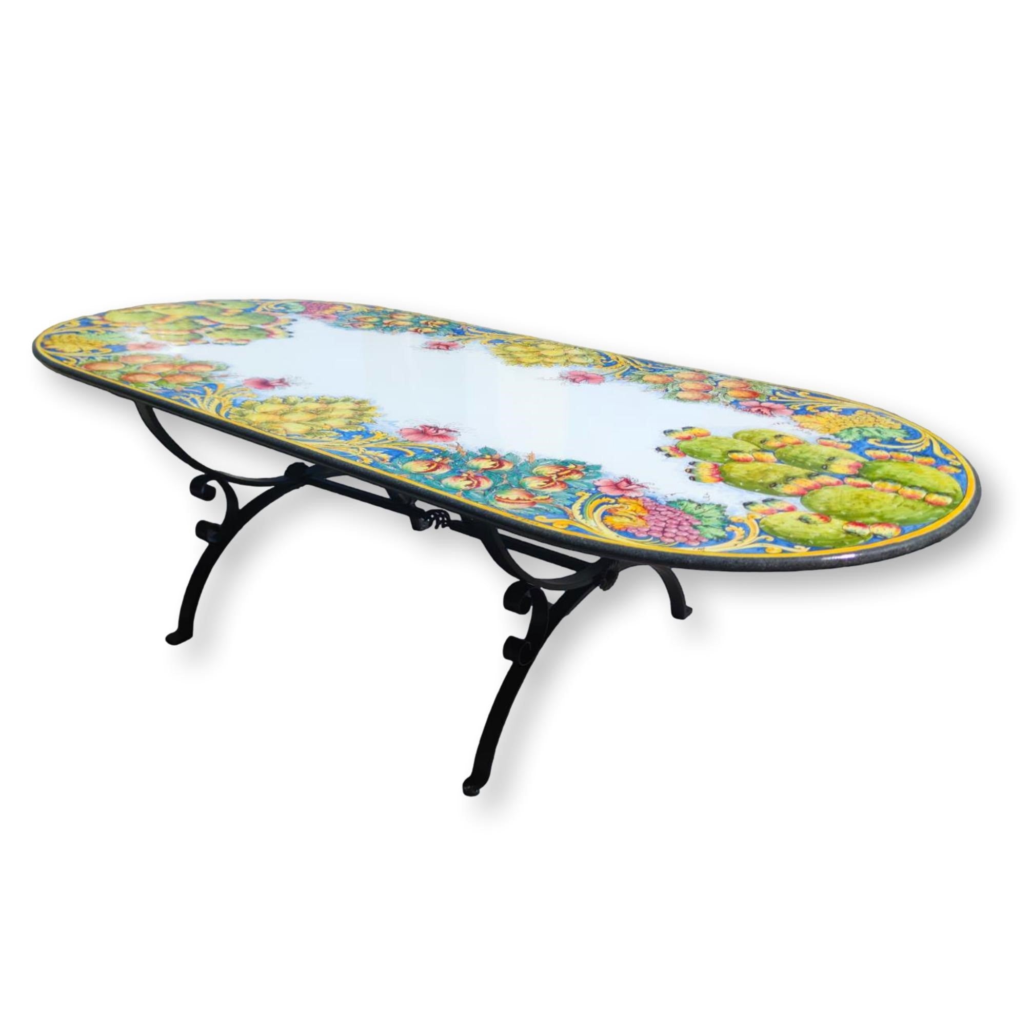 Tavolo in Pietra lavica ovale - Melograni, fichi d'india e limoni