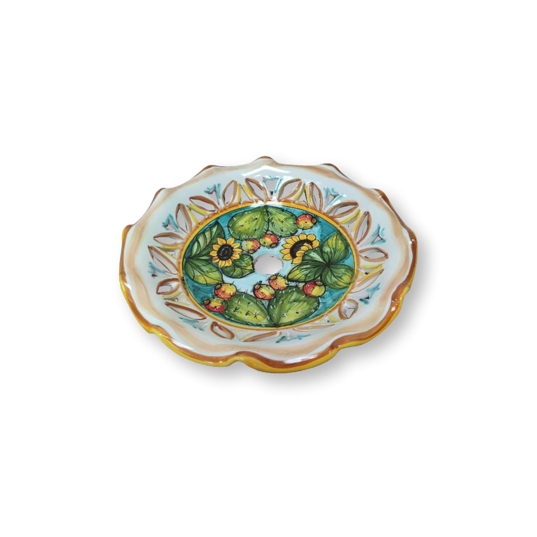 Lampadario in ceramica dipinto a mano - Ornato fichi d'india e girasoli
