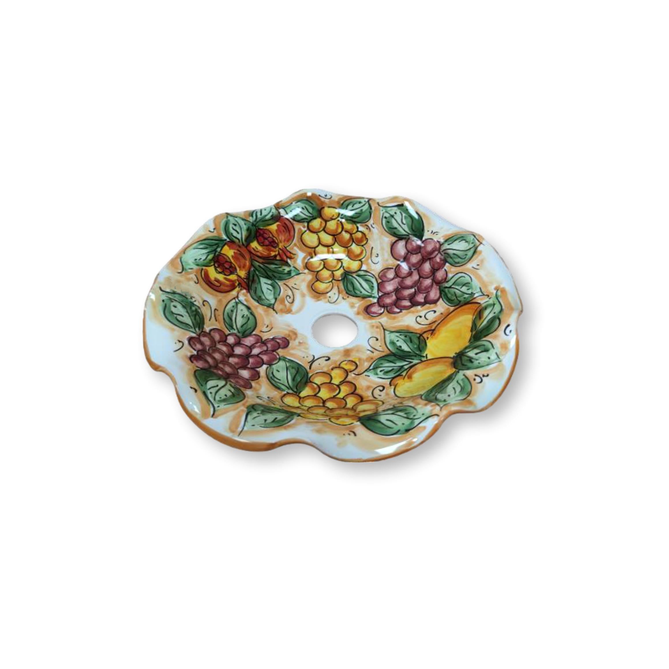 Lampadario in ceramica dipinto a mano - Ornato limoni, melograni e uva