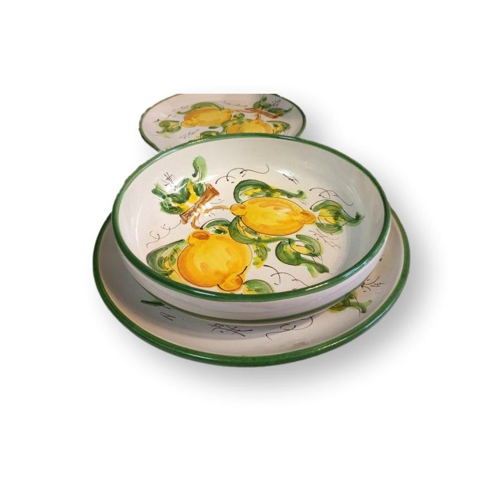 Set di piatti in ceramica con limoni dipinti a mano