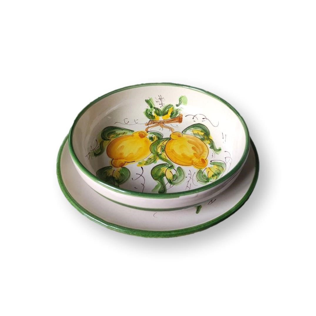 Set di piatti in ceramica con limoni dipinti a mano