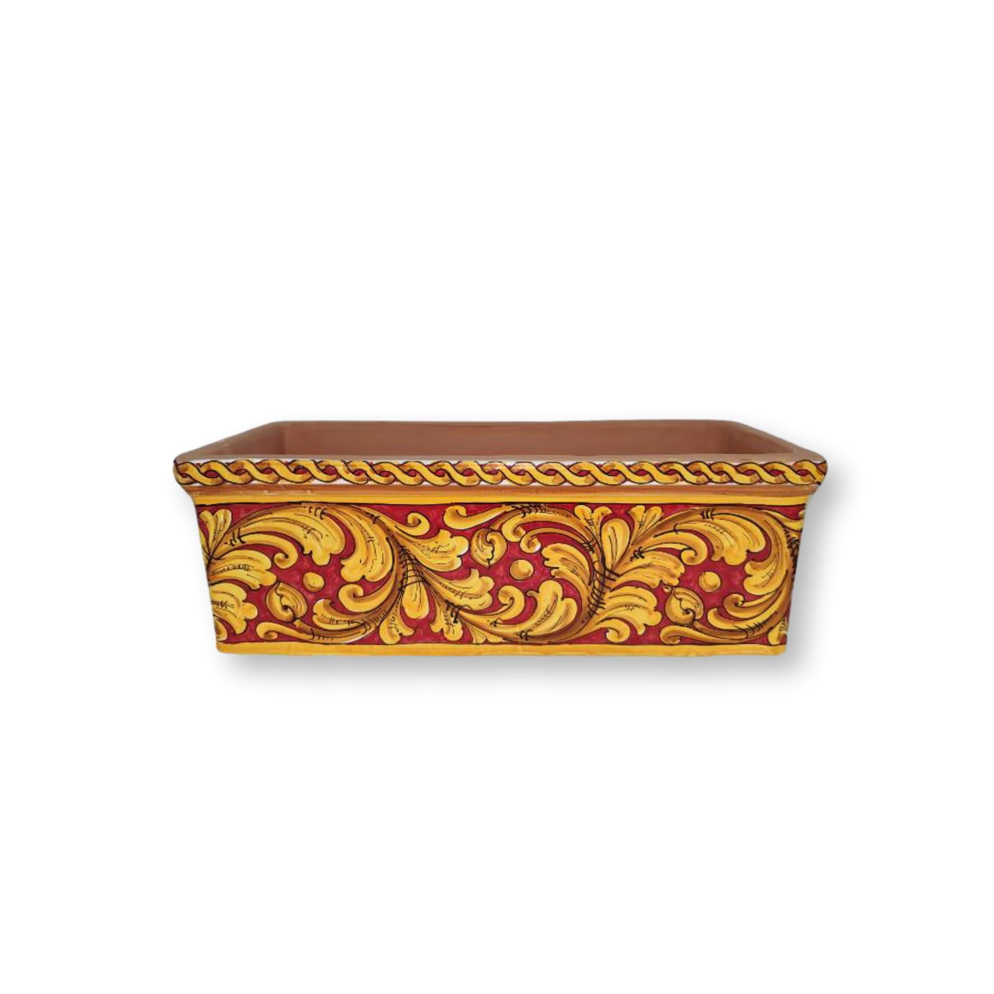 Vaso cassetta rettangolare - Ornamenti in giallo e rosso