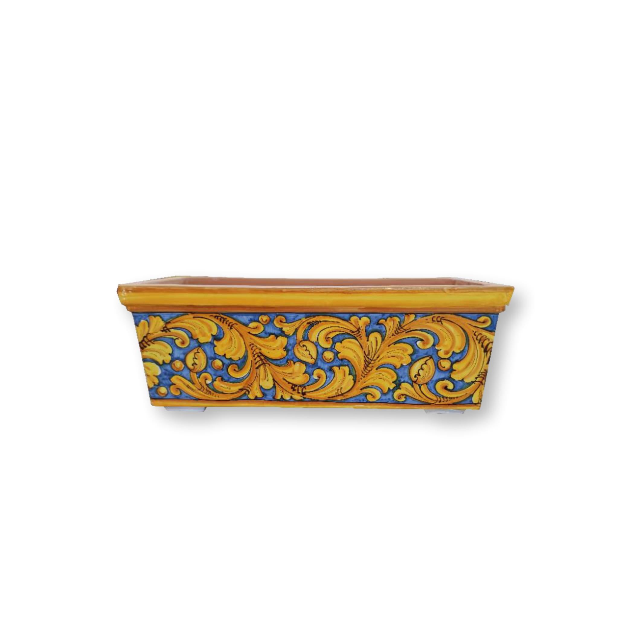 Vaso cassetta rettangolare - Ornamenti in giallo e blu
