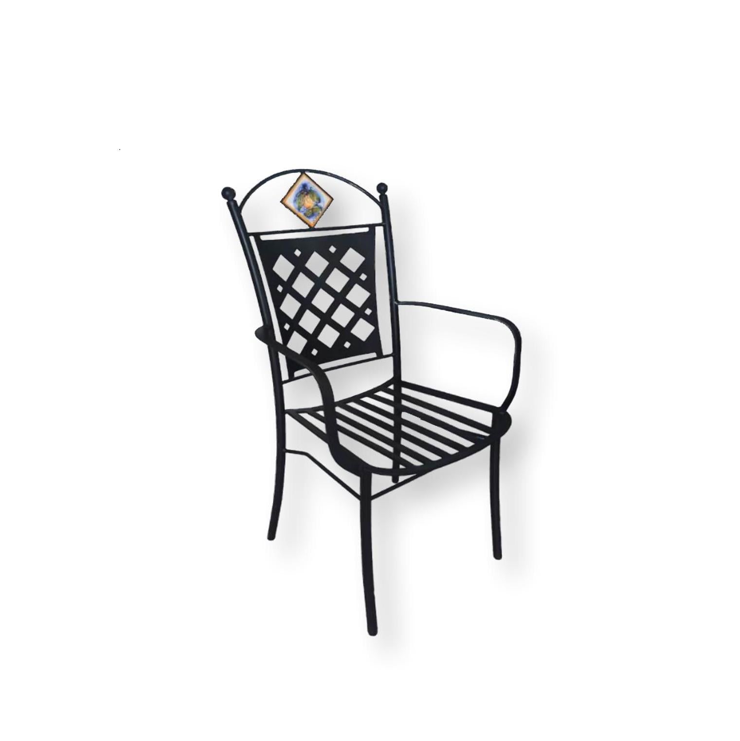 Tavolo quadrato in Ferro battuto - Decori in ceramica fiori fondo blu - 60x60cm base nera