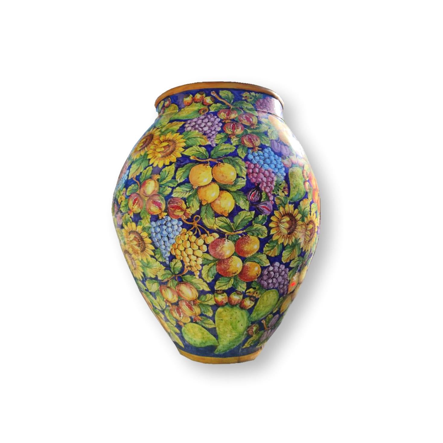 Giara in ceramica dipinta a mano - Decoro con frutta e girasoli
