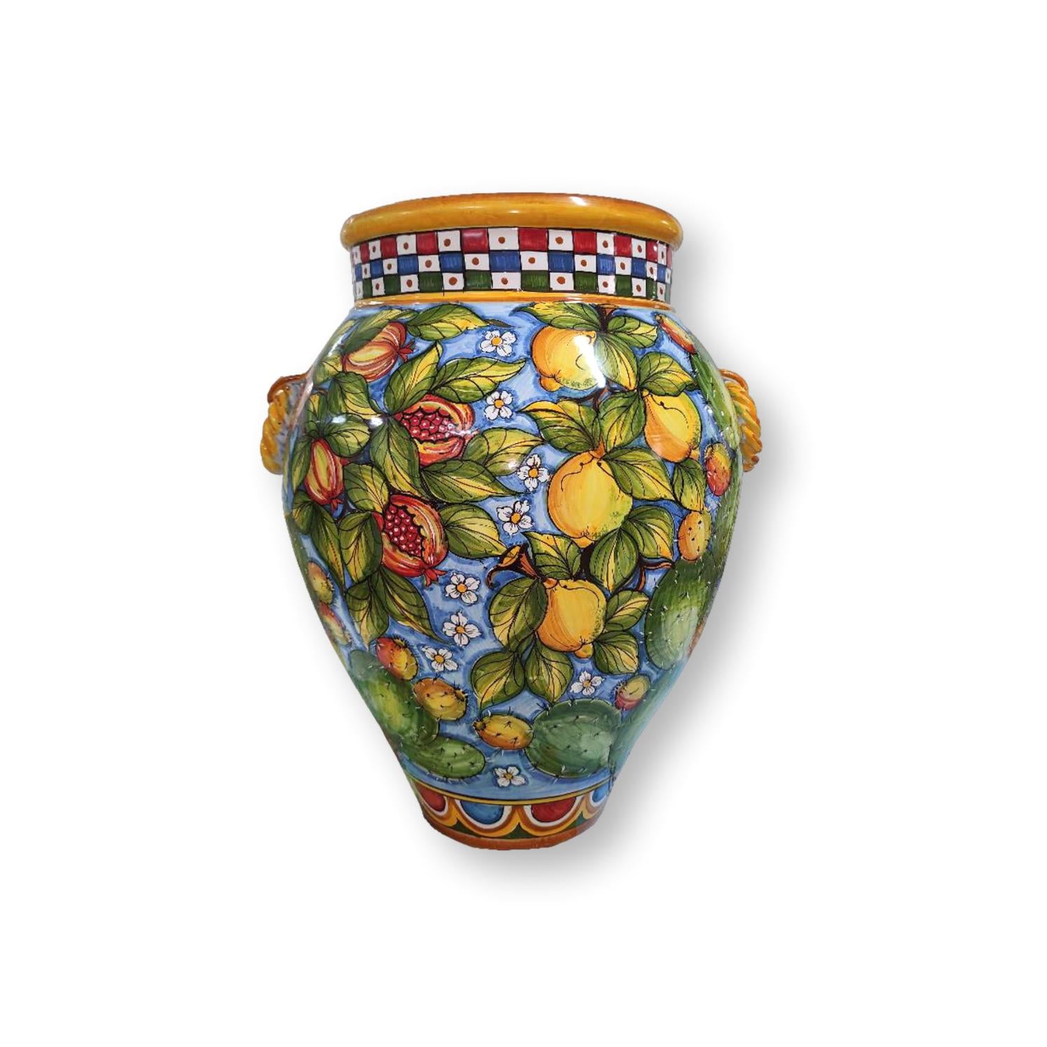 Giara in ceramica dipinta a mano - Decoro mediterraneo con frutta e fiori